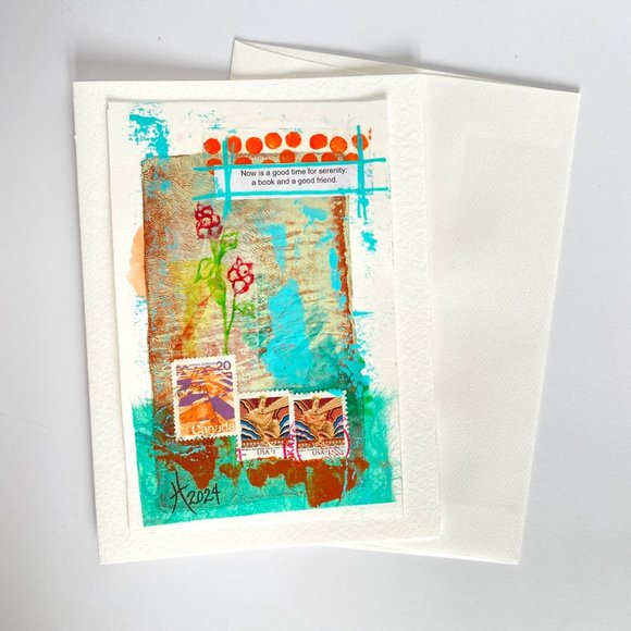 Collage Art Handmade Original Blank Greeting Card and Envelope Vintage Postage - Picture 5 of 6